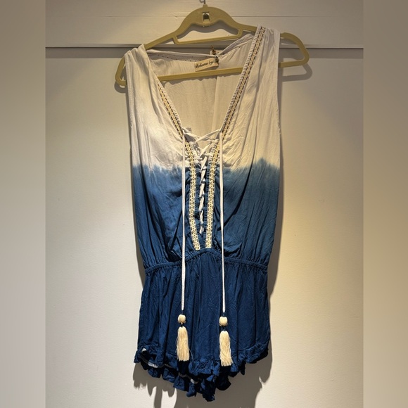 Blue and White Bohemian Romper - Picture 1 of 6